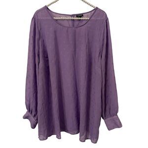 Torrid Blouse Womens 3 Purple Sheer Polka Dot Long Sleeve Button fairy Dressy
